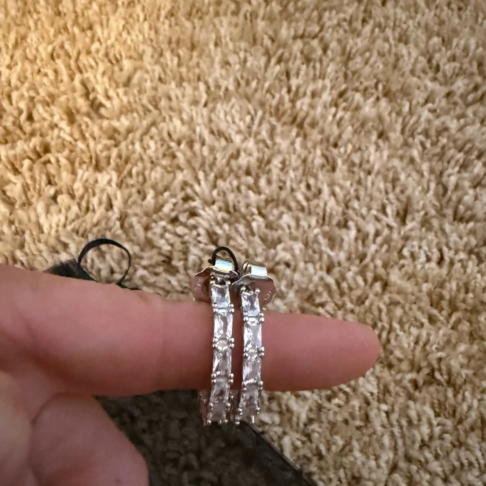 Kenneth Jay Lane Silver Crystal Baguette Hoop Earrings - Picture 2 of 2